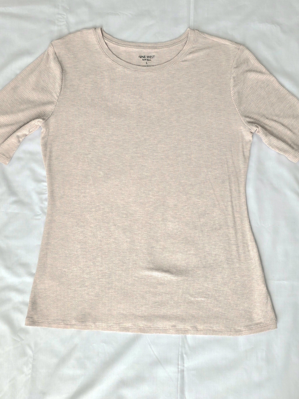 Nine West Light Blush Ribbed Short Sleeve Crewneck Top